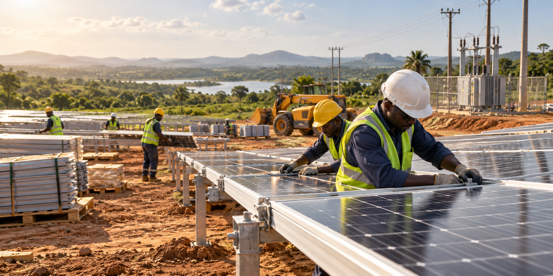 Engineers installing solar generation equipment